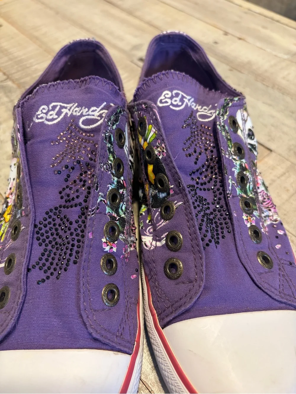 Ed Hardy Purple Skull & Floral Low-Top Sneakers